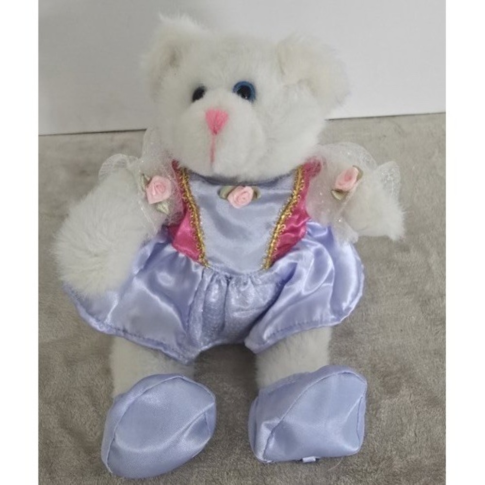 Bear Works Teddy Bear 12" White Purple Dress Shabby Chic 2008